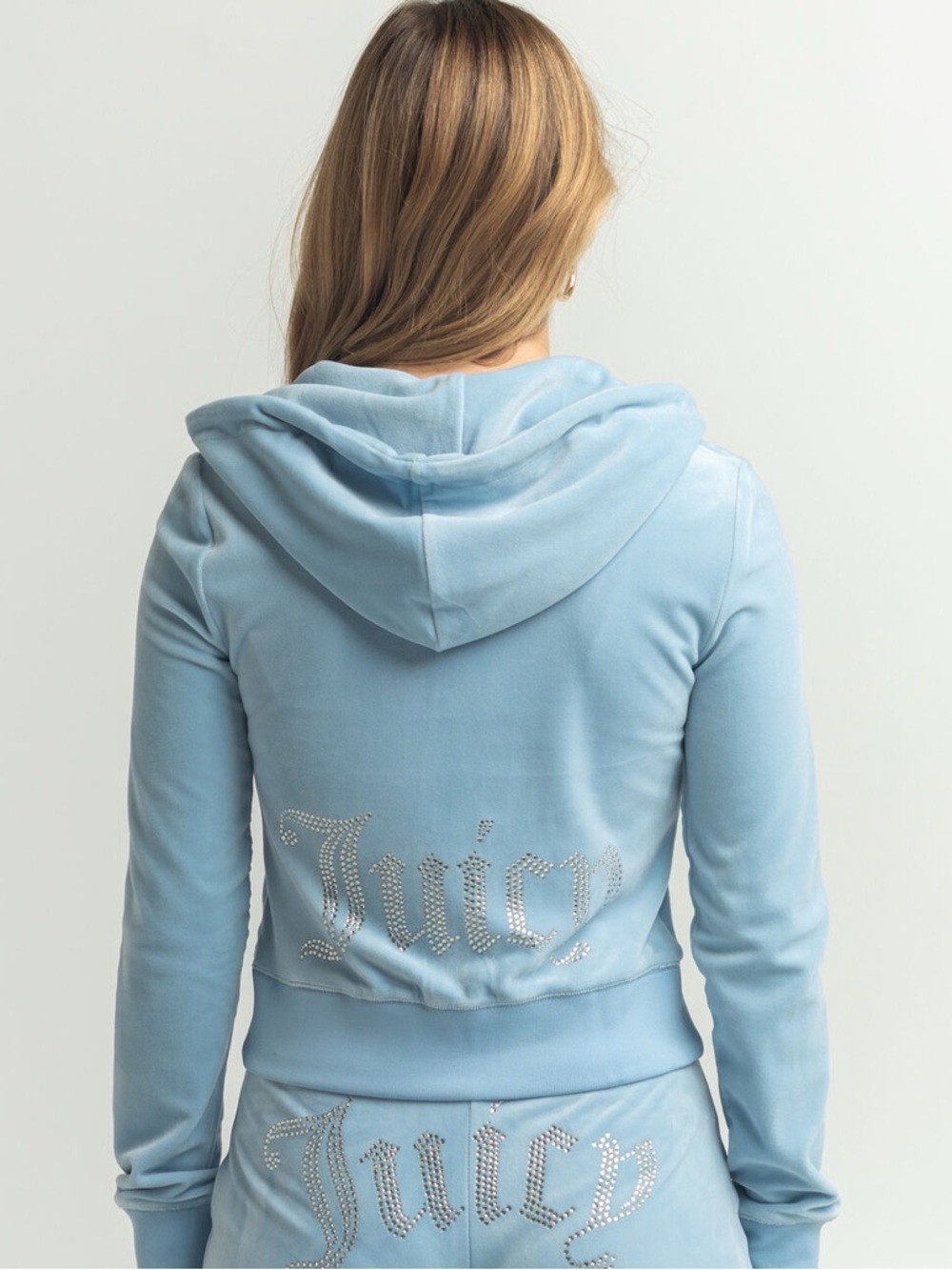 Juicy Couture Pale Blue Rhinestone Logo Velour Zip Hoodie